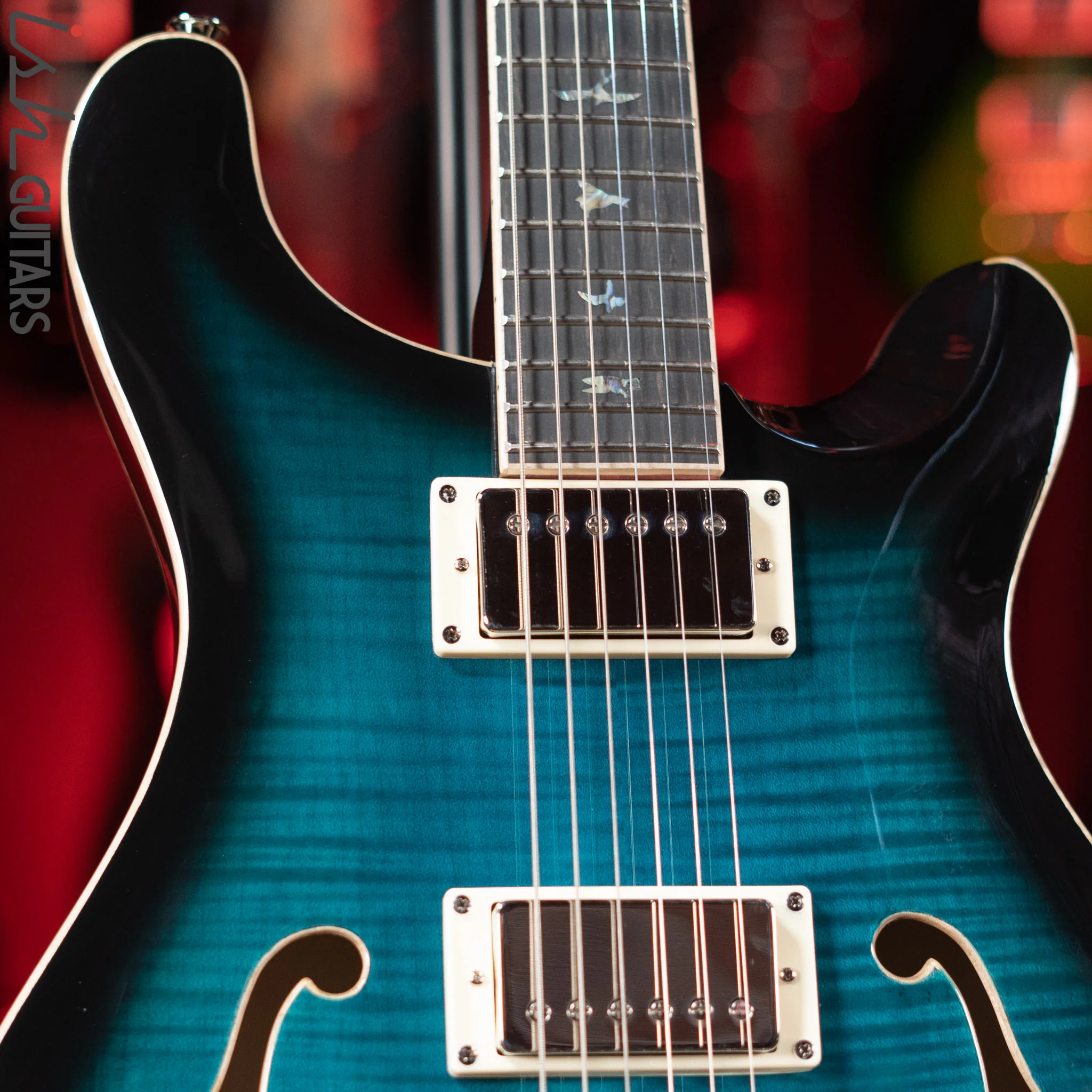 PRS SE Hollowbody II Piezo Electric Guitar Peacock Blue Sunburst - Image 3