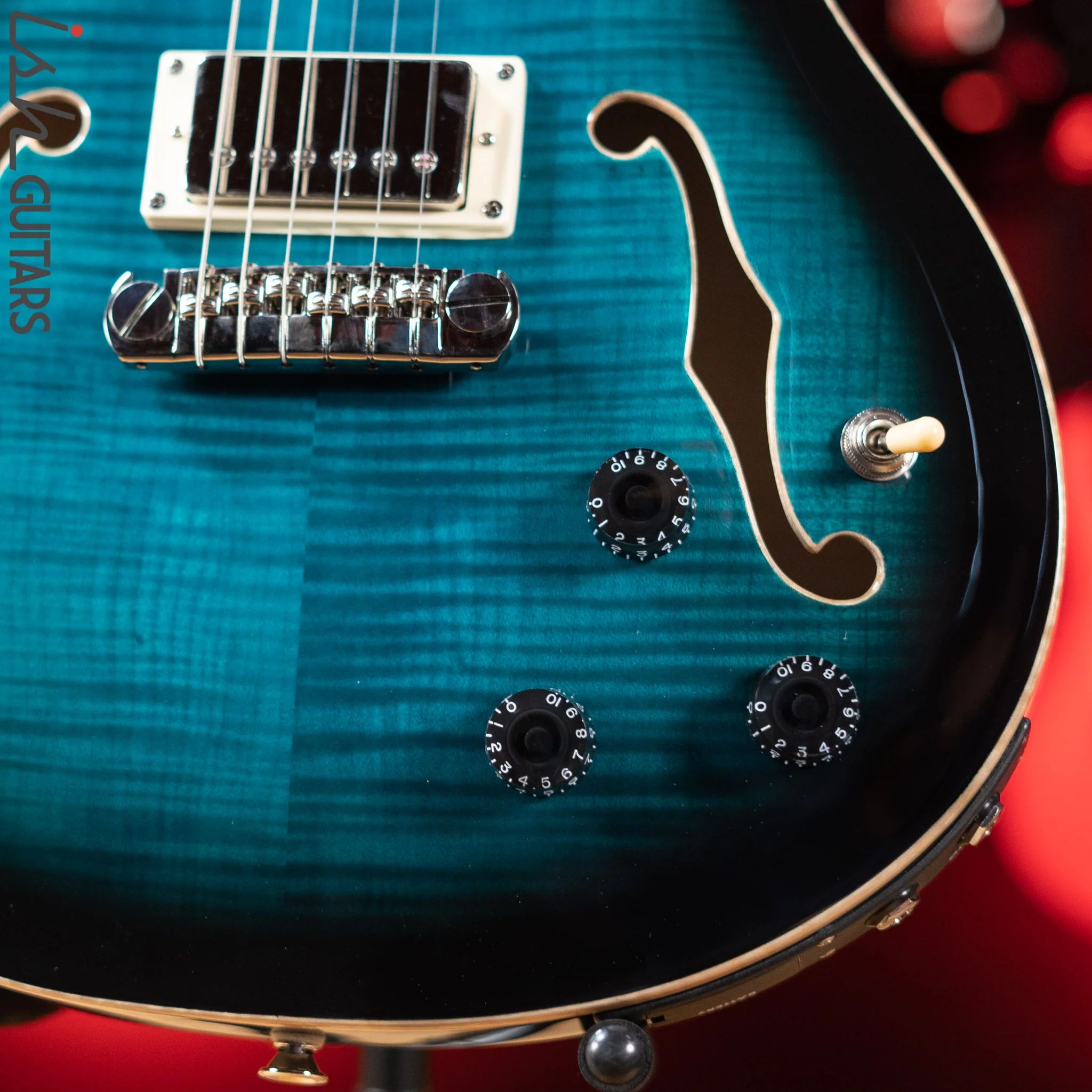 PRS SE Hollowbody II Piezo Electric Guitar Peacock Blue Sunburst - Image 4