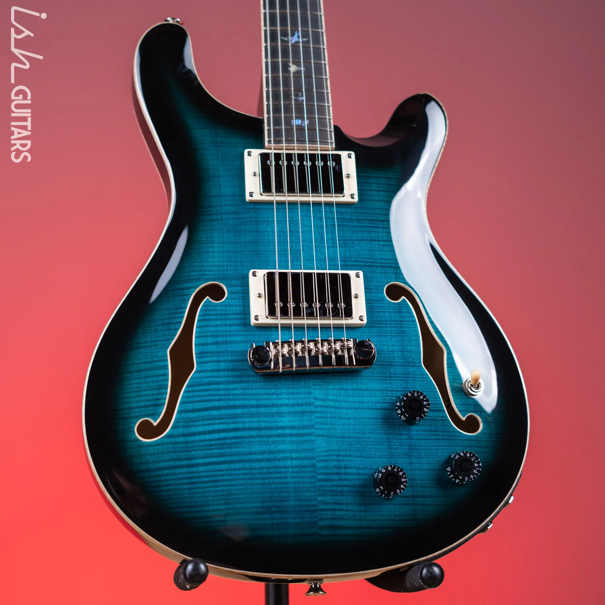PRS SE Hollowbody II Piezo Electric Guitar Peacock Blue Sunburst Demo