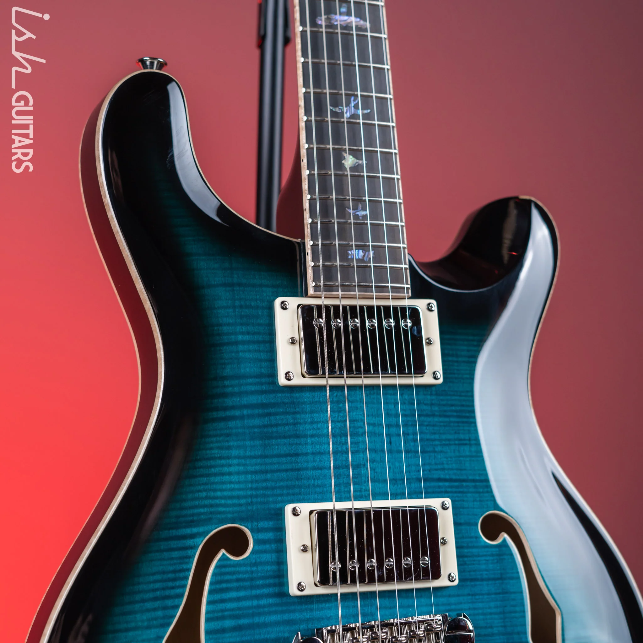 PRS SE Hollowbody II Piezo Electric Guitar Peacock Blue Sunburst Demo - Image 4