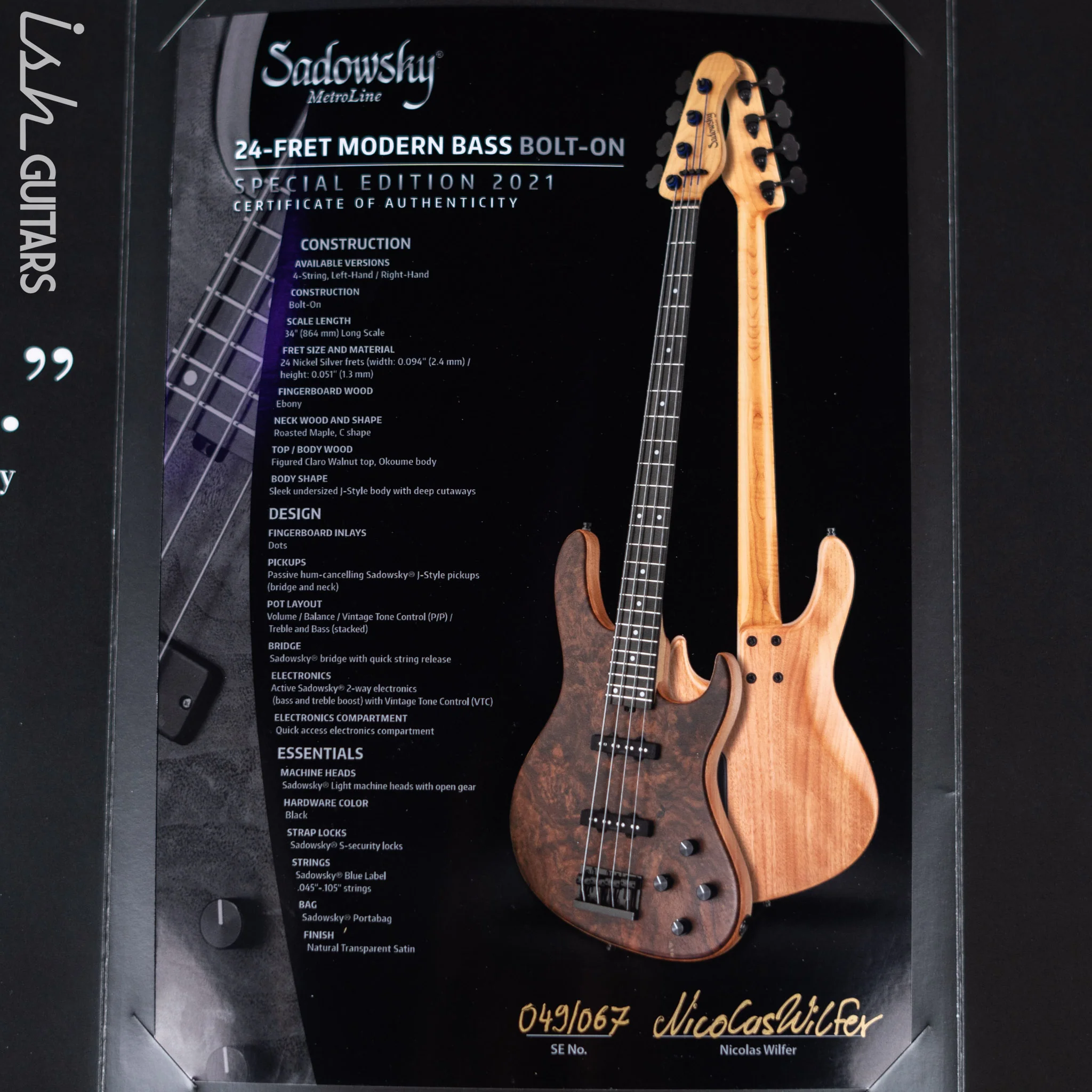 Sadowsky Metroline Special Edition 24 Fret 4-String Modern Bass Claro Walnut - Image 13
