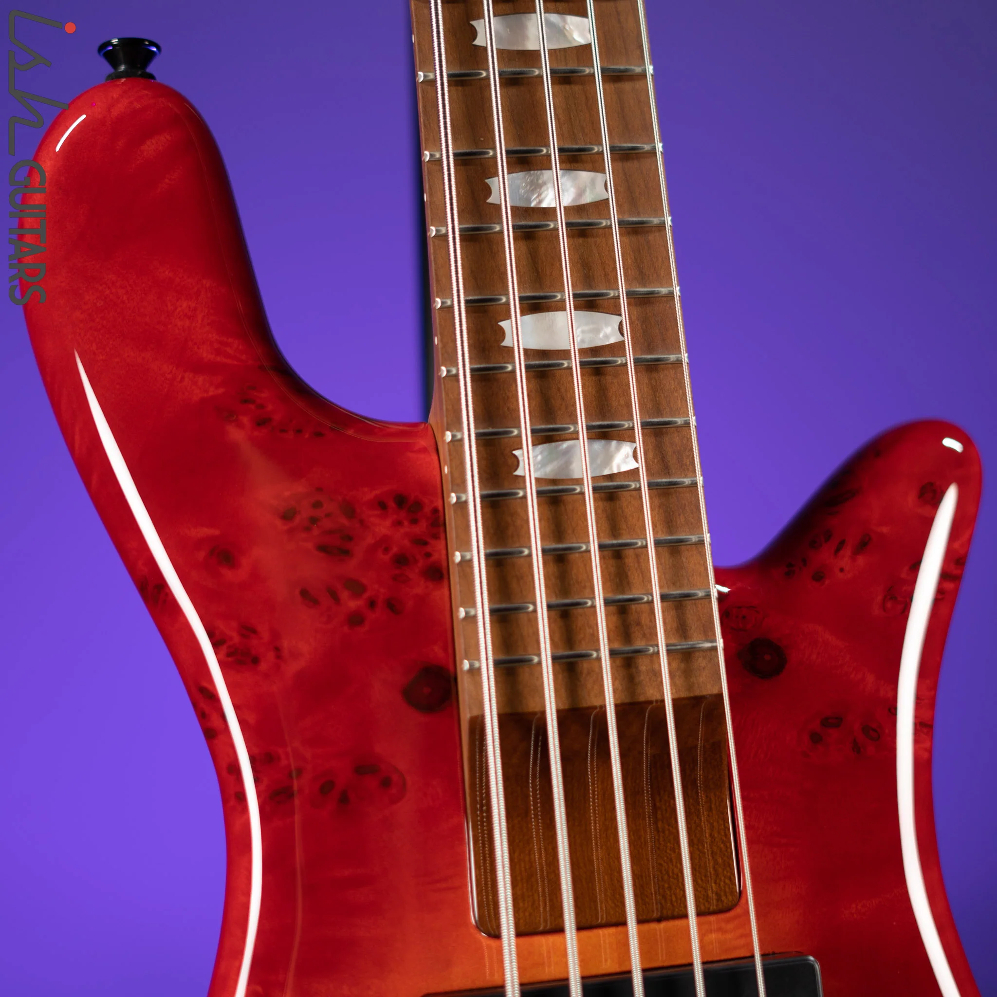 Spector Eurobolt 5 Inferno Red Gloss Poplar Burl Bass Guitar - Image 3