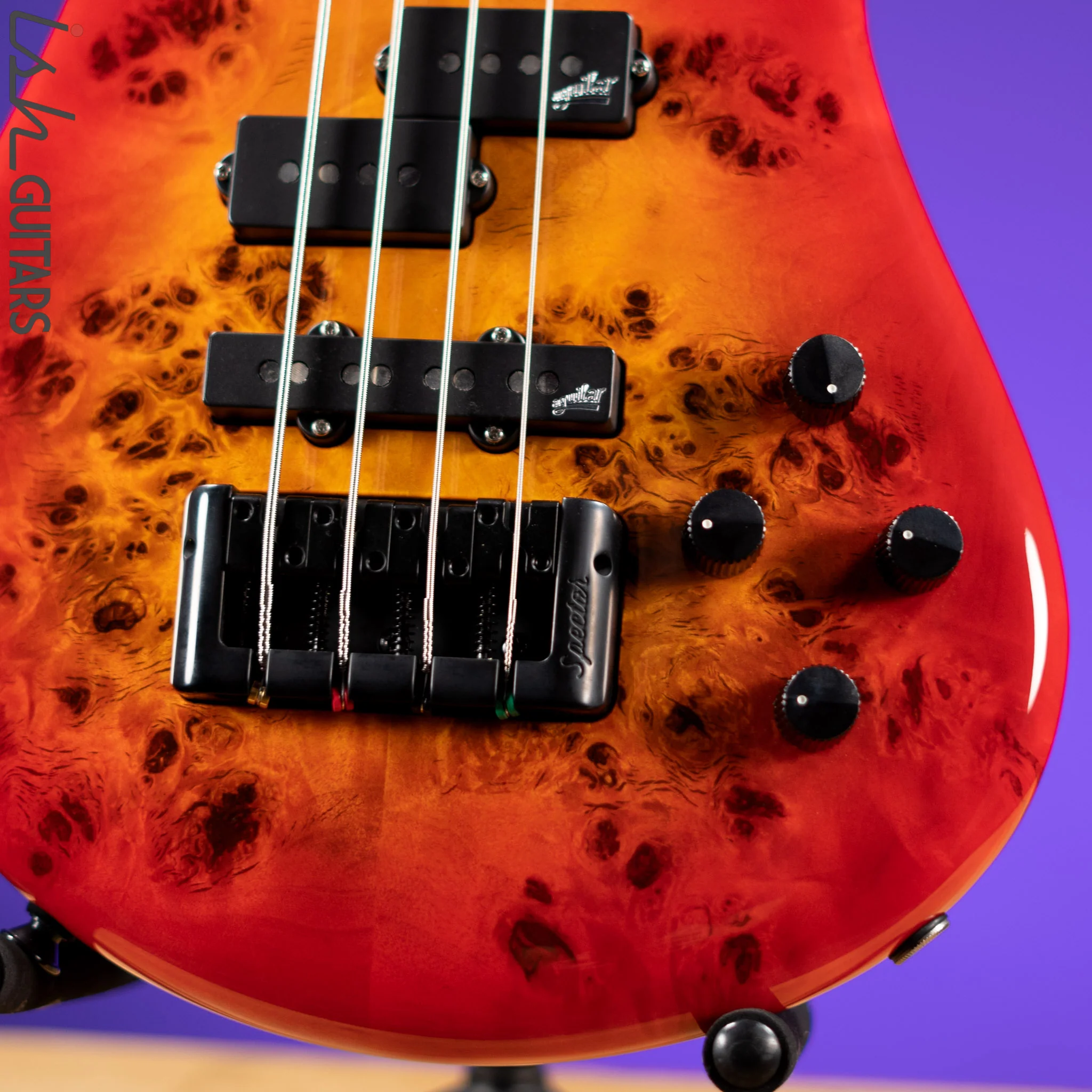 Spector Eurobolt 4 Inferno Red Gloss Poplar Burl Bass Guitar - Image 4