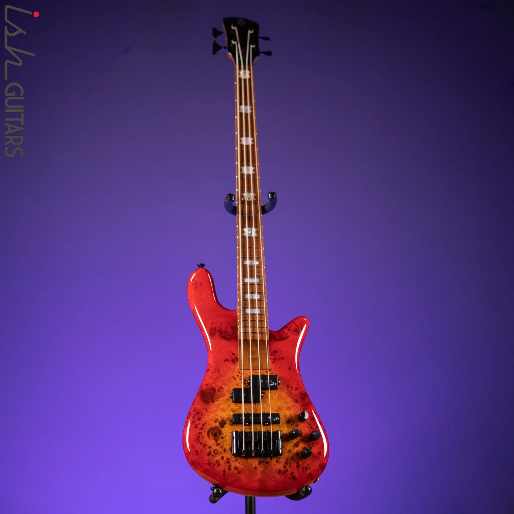 Spector Eurobolt 4 Inferno Red Gloss Poplar Burl Bass Guitar Demo - Image 2