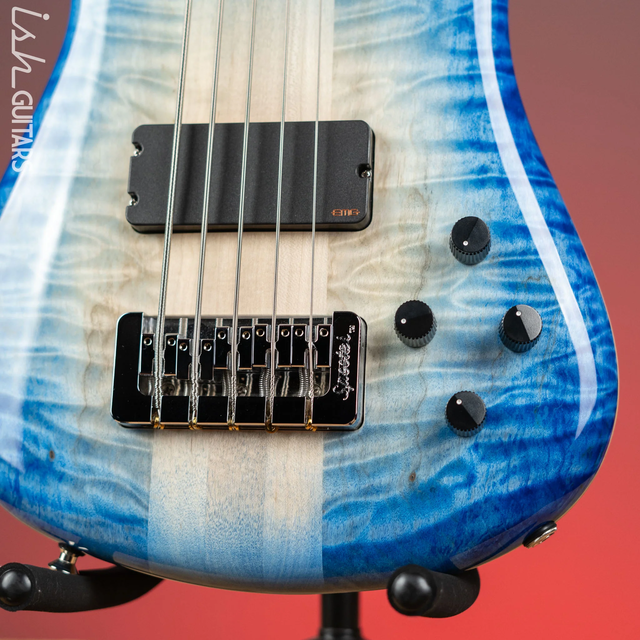 Spector NS-5 Ultra Blue Glow w/ Grain Fill Back Birdseye Maple Demo - Image 4