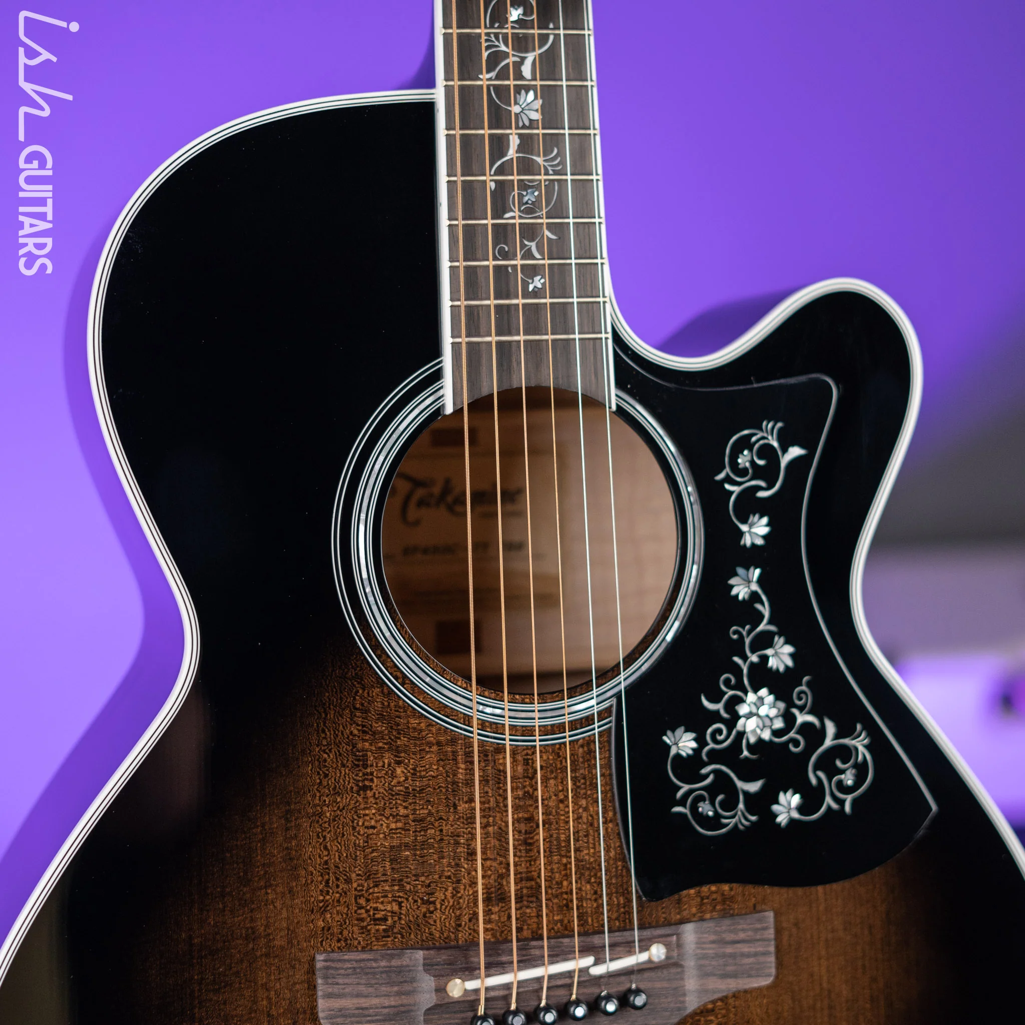 Takamine EF450C Acoustic-Electric Guitar Transparent Black Burst - Image 3